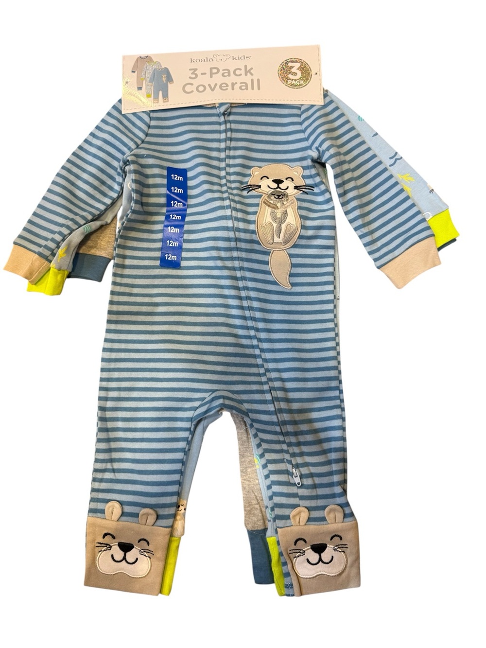 Koala Kids 3-Pack Coverall, Baby, 12m